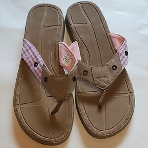 NWOT Brown and Pink Flip Flops (Size 10)